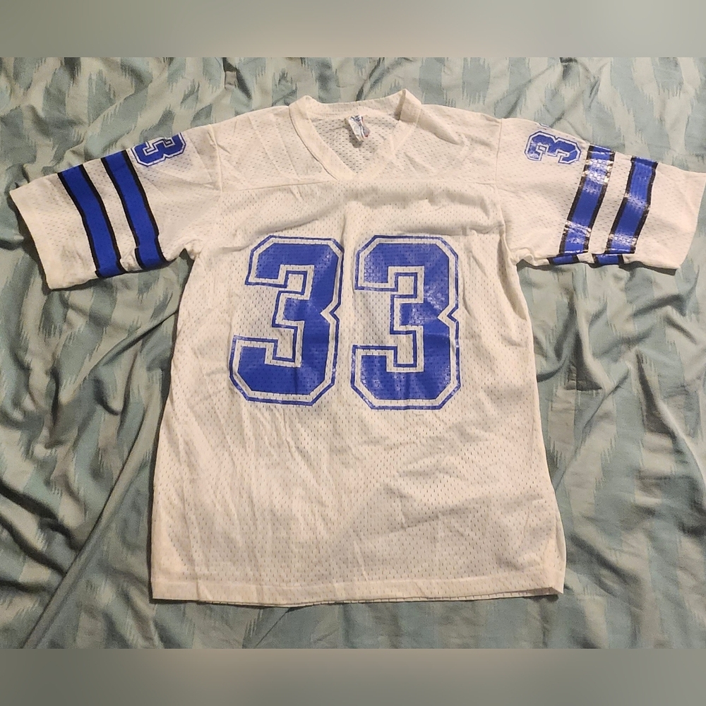 Vintage 80s Football Jersey Blue/ White #33‎ Men's Size Large Fits Like A Medium